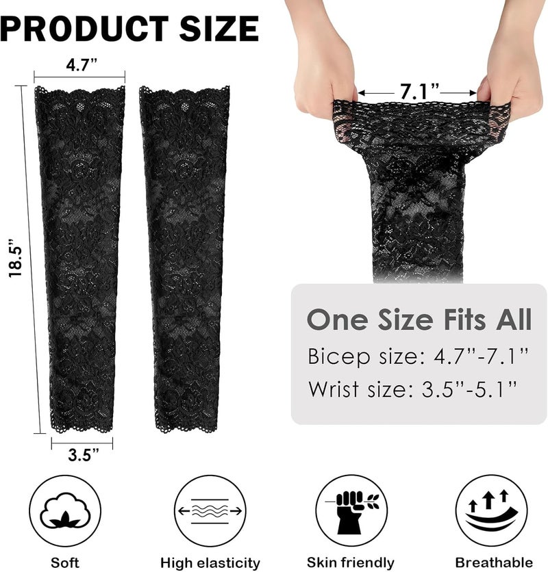 RainFlowwer Lace Arm Sleeves For Women Wedding Sleeve, Floral Long Fingerless Lace Gloves for Bridal Party Prom Costume - Image 3